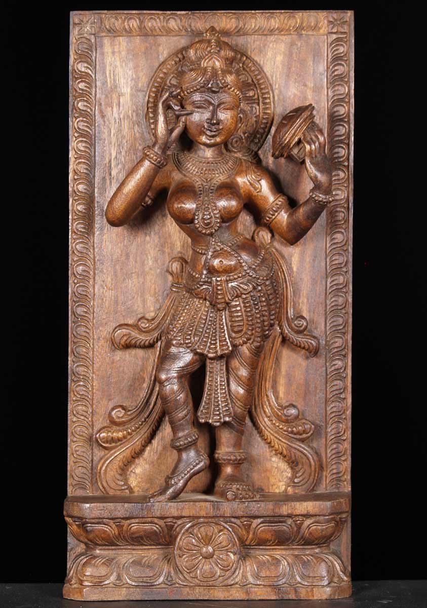 Wood Mirror Devi Sculpture 24"